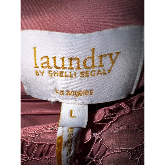 Laundry By Shelli Segal Pink Mauve Lace Bell Sleeve Top Shirt Blouse Large Boho - Picture 9 of 13